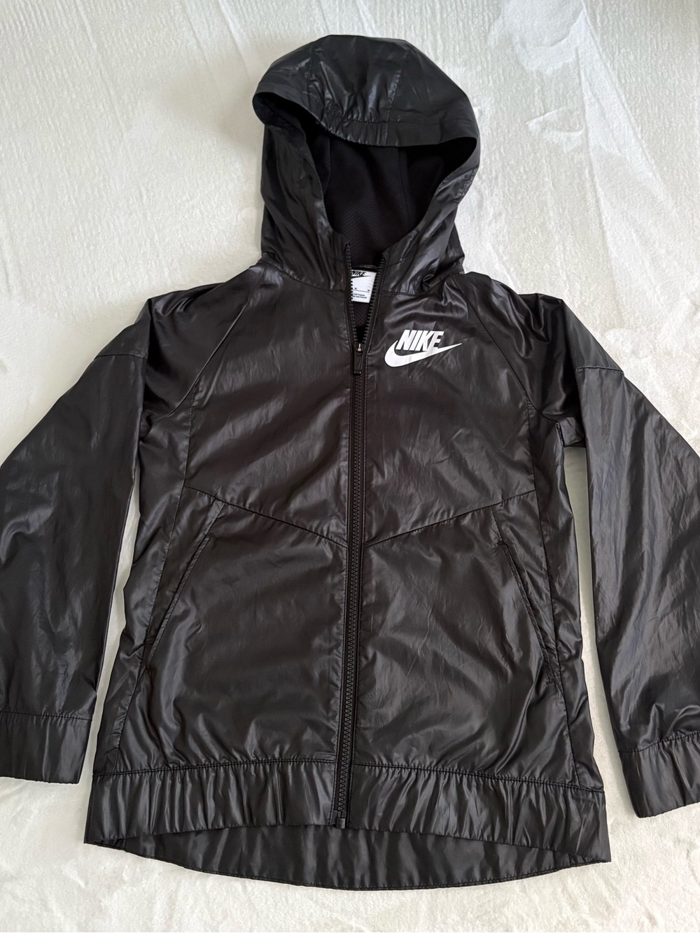 Nike Black Hooded Kids Lightweight Jacket with White Logo